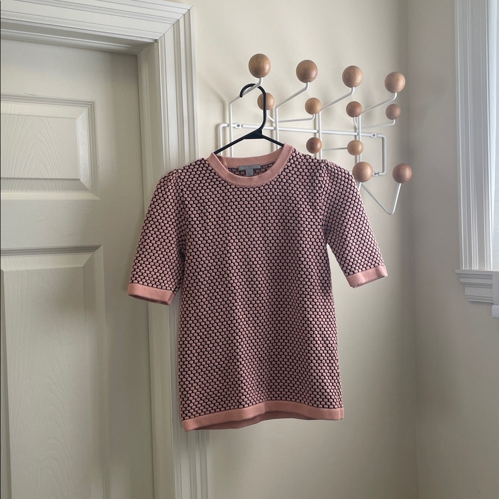 Cos - Classic Short Sleeve Knit Thick Top - Pink / Black - XS